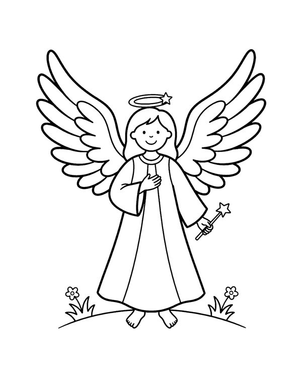 Angel Simple Coloring Page - Bold & Easy Christmas Coloring Pages Vol. 2