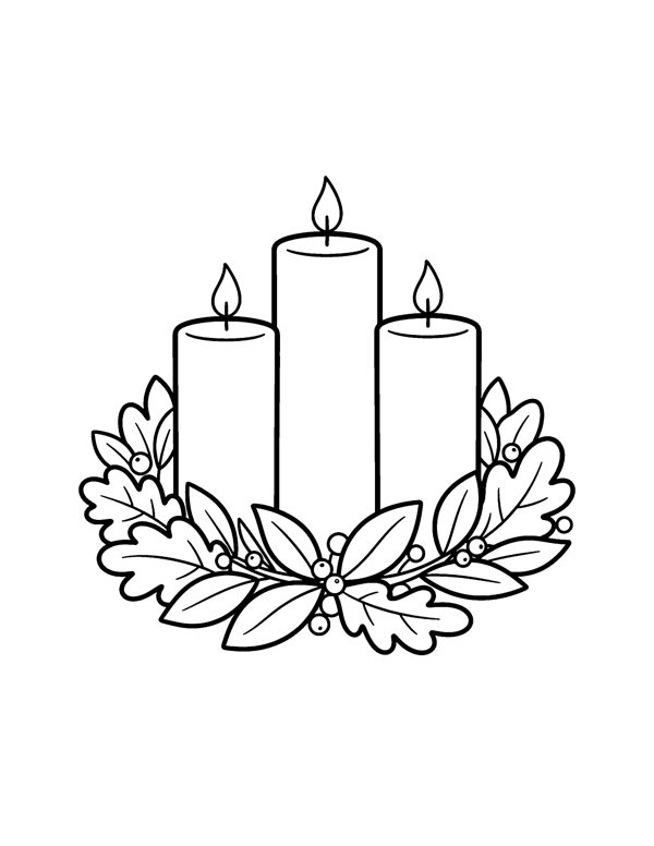 Candles Three Coloring Page - Bold & Easy Christmas Coloring Pages Vol. 2