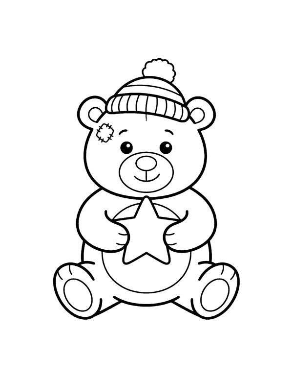 Pom Tree Star Coloring Page - Bold & Easy Christmas Coloring Pages Vol. 2