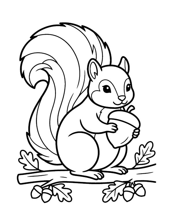 Squirrel Tail Coloring Page - Bold & Easy Fall Coloring Pages
