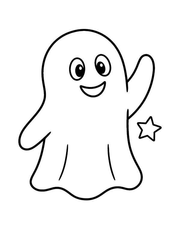 Friendly Ghost Wave Coloring Page - Bold & Easy Halloween Coloring Pages - Set 2