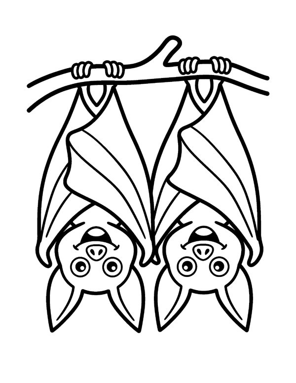 Bat Pair Coloring Page - Bold & Easy Halloween Coloring Pages - Set 2