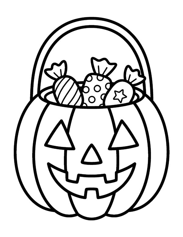 Candy Bucket Coloring Page - Bold & Easy Halloween Coloring Pages - Set 2