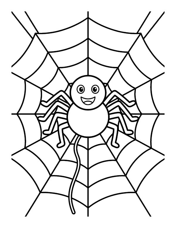 Spider Web Coloring Page - Bold & Easy Halloween Coloring Pages - Set 2