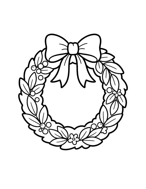 Wreath Bow Coloring Page - Christmas Coloring Pages