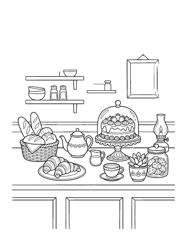 Cozy Bakery & Cafe Coloring Pages for Adults & Teens