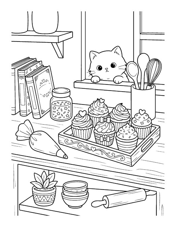 Cozy Bakery & Cafe Coloring Pages for Adults & Teens free sample