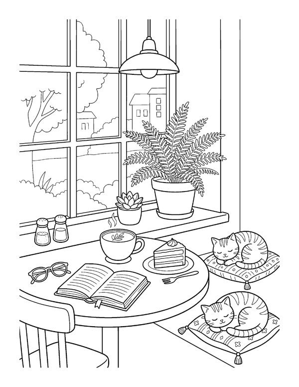 Cozy Bakery & Cafe Coloring Pages for Adults & Teens page 4