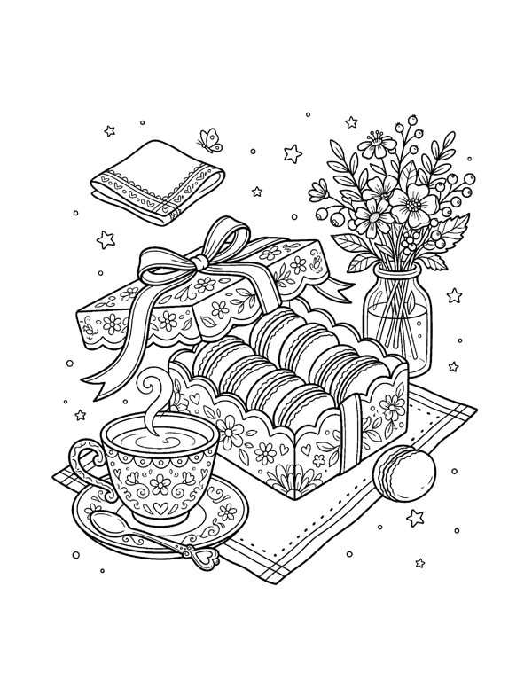 Cozy Bakery & Cafe Coloring Pages for Adults & Teens page 7