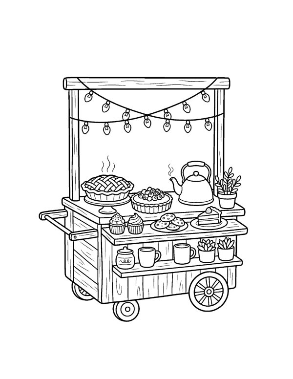 Cozy Bakery & Cafe Coloring Pages for Adults & Teens page 9