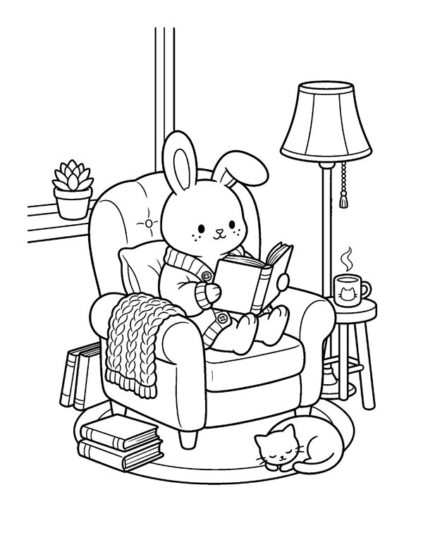Cozy Bookshop & Reading Nook Coloring Pages for Adults & Teens free sample