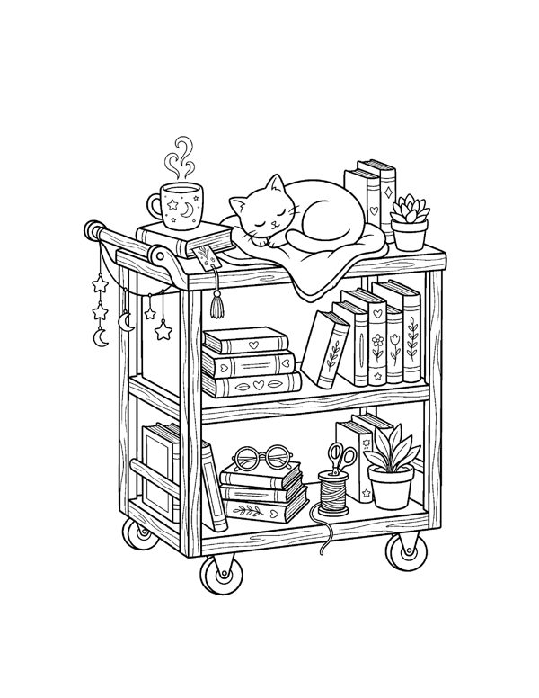 Cozy Bookshop & Reading Nook Coloring Pages for Adults & Teens page 4