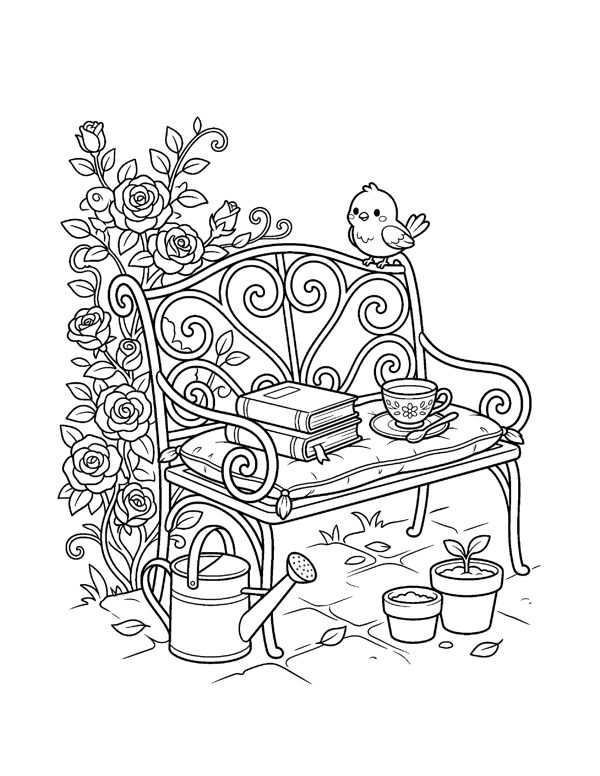Cozy Bookshop & Reading Nook Coloring Pages for Adults & Teens page 9