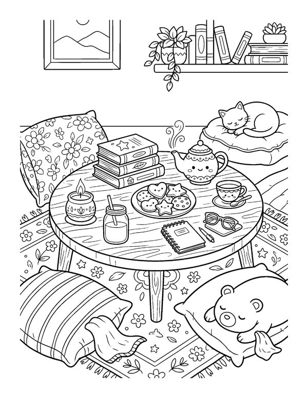 Cozy Bookshop & Reading Nook Coloring Pages for Adults & Teens page 19