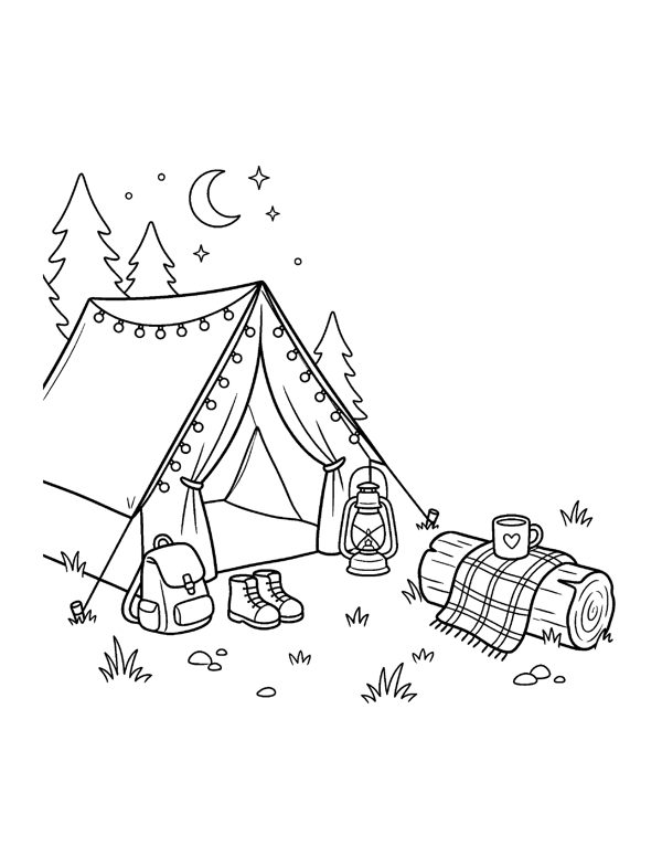 Cozy Camping & Cabin Coloring Pages for Adults & Teens free sample