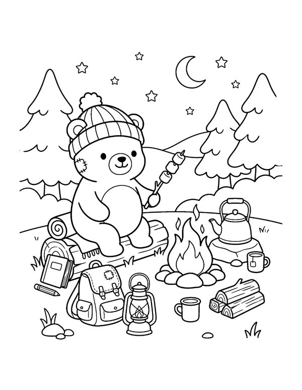 Cozy Camping & Cabin Coloring Pages for Adults & Teens free sample