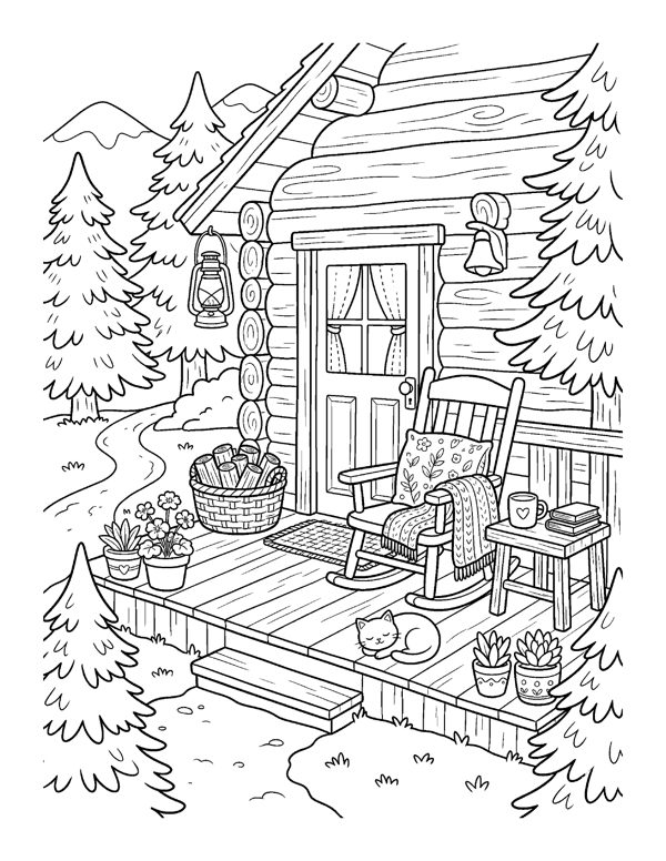 Cozy Camping & Cabin Coloring Pages for Adults & Teens page 3