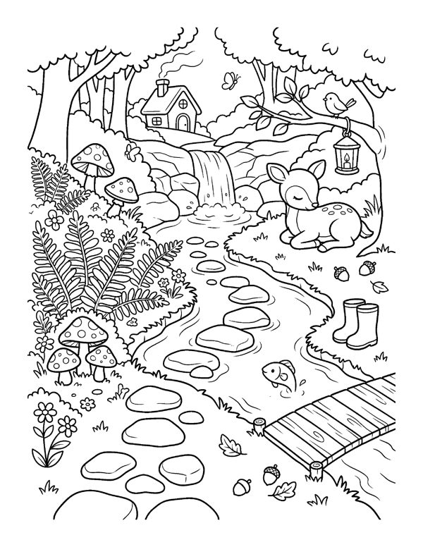 Cozy Camping & Cabin Coloring Pages for Adults & Teens page 13