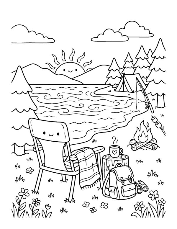 Cozy Camping & Cabin Coloring Pages for Adults & Teens page 14