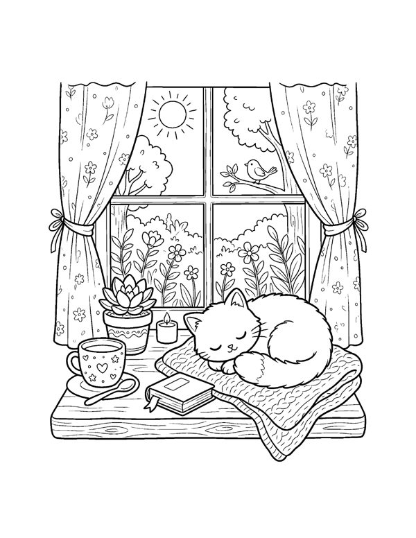 Cozy Cat & Dog Coloring Pages for Adults & Teens