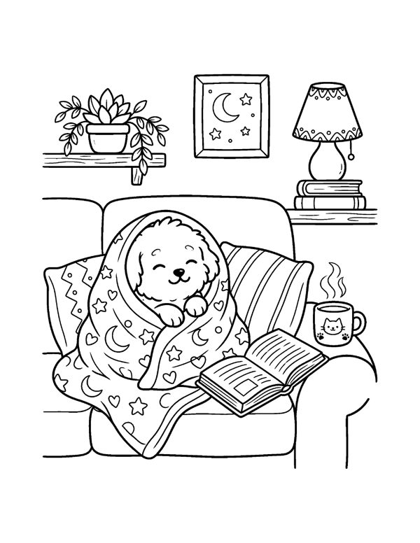 Cozy Cat & Dog Coloring Pages for Adults & Teens free sample