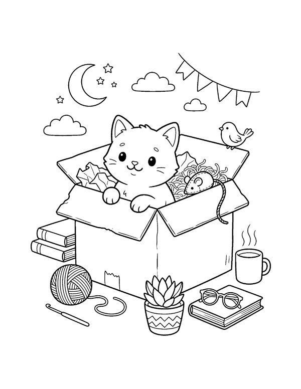 Cozy Cat & Dog Coloring Pages for Adults & Teens page 7