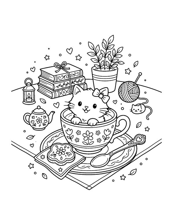 Cozy Cat & Dog Coloring Pages for Adults & Teens page 9