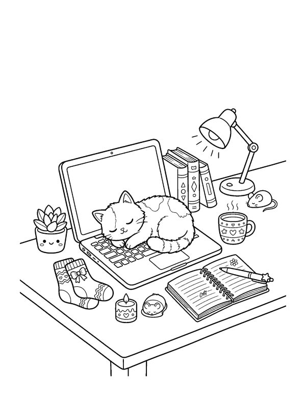 Cozy Cat & Dog Coloring Pages for Adults & Teens page 11