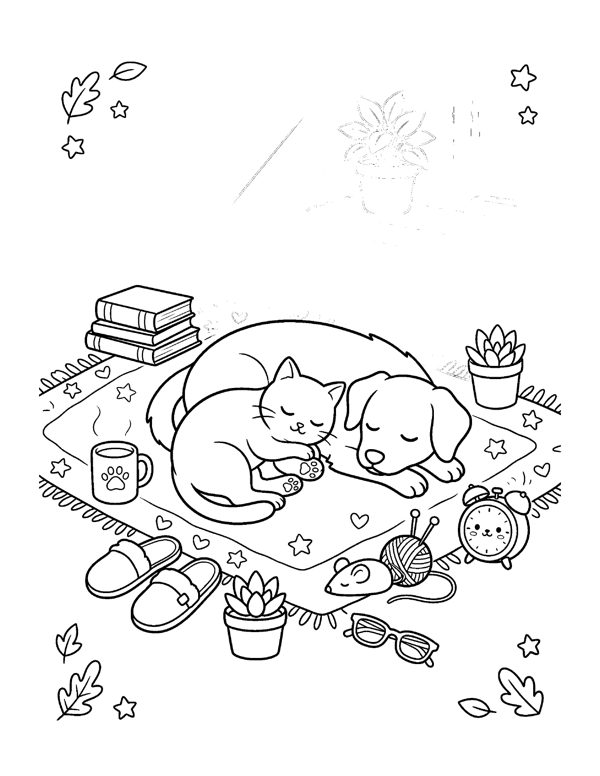 Cozy Cat & Dog Coloring Pages for Adults & Teens page 19
