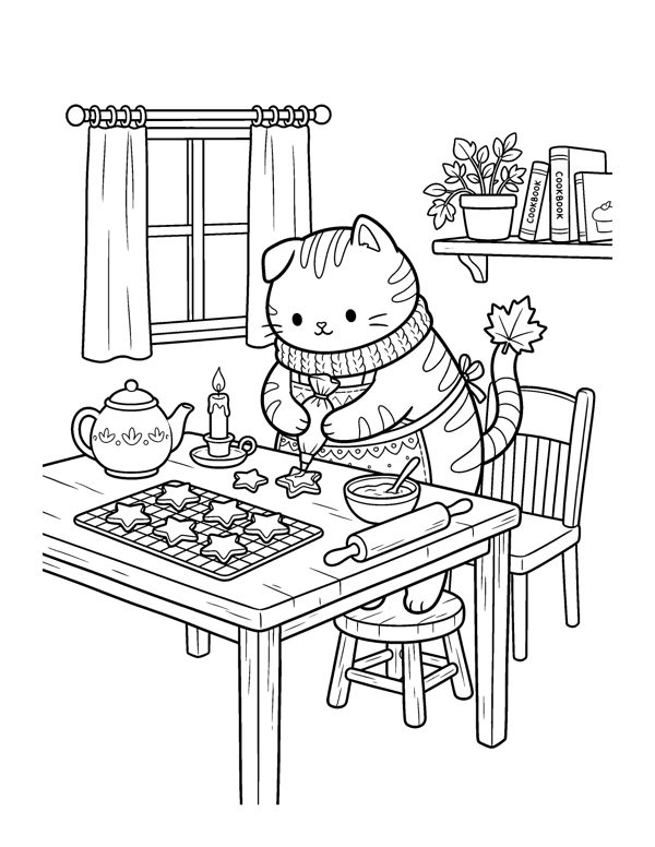 Cozy Christmas Baking Coloring Pages page 2