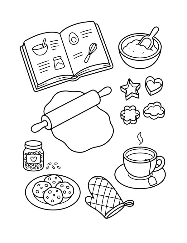 Baking Table Top Coloring Page - Cozy Christmas Baking Coloring Pages