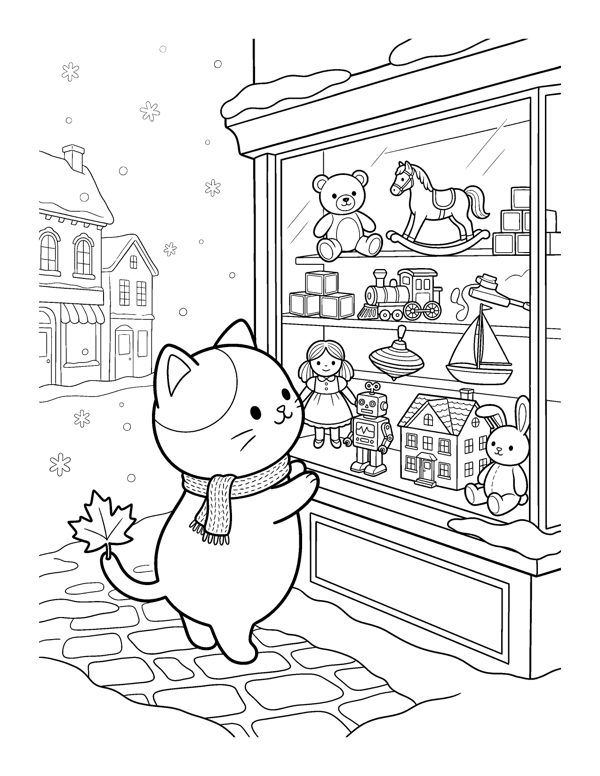 Cozy Christmas Village Coloring Pages page 2