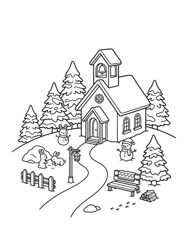 Cozy Christmas Village Coloring Pages page 3
