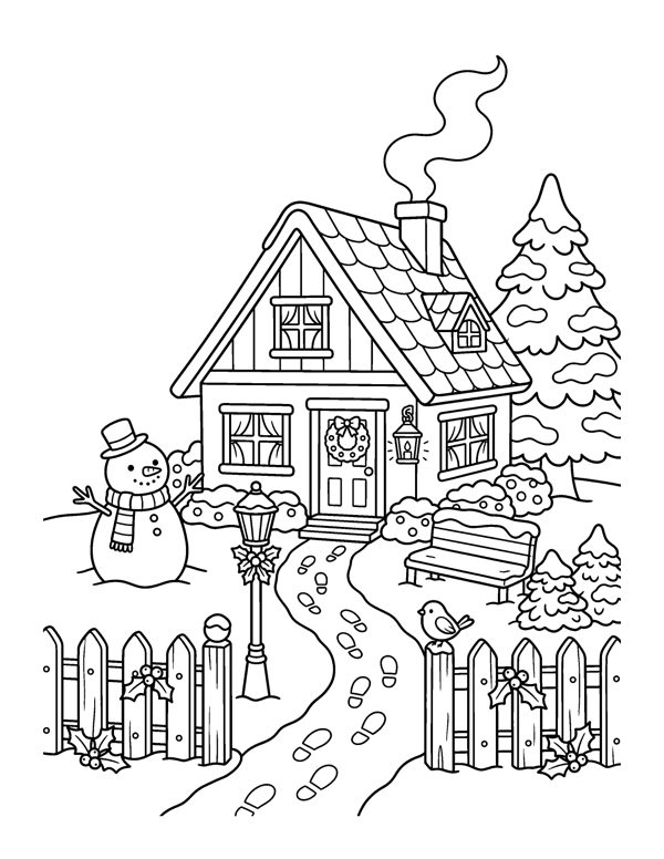 Cozy Christmas Village Coloring Pages free sample