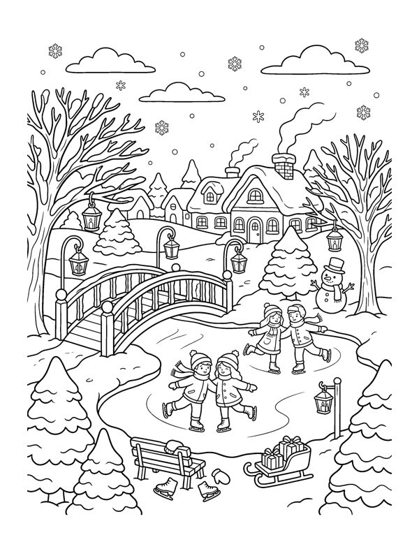 Cozy Christmas Village Coloring Pages page 5