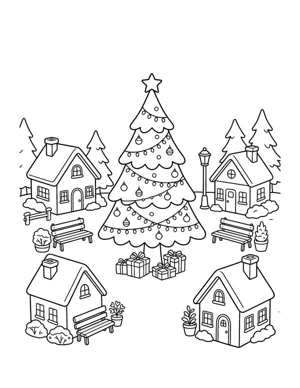 Cozy Christmas Village Coloring Pages page 11