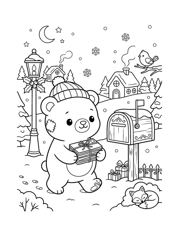 Cozy Christmas Village Coloring Pages page 14