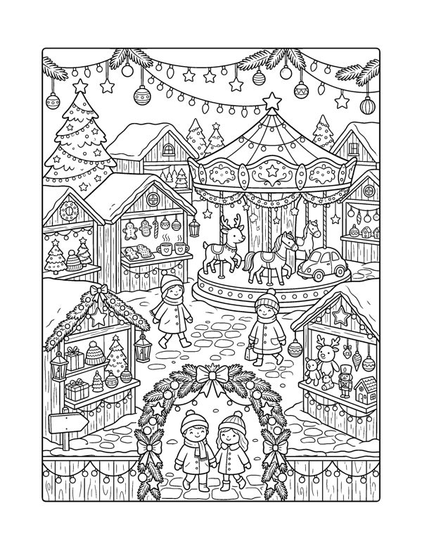 Cozy Christmas Village Coloring Pages page 18
