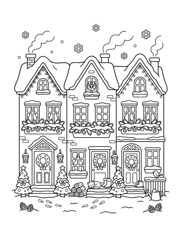 Cozy Christmas Village Coloring Pages page 19