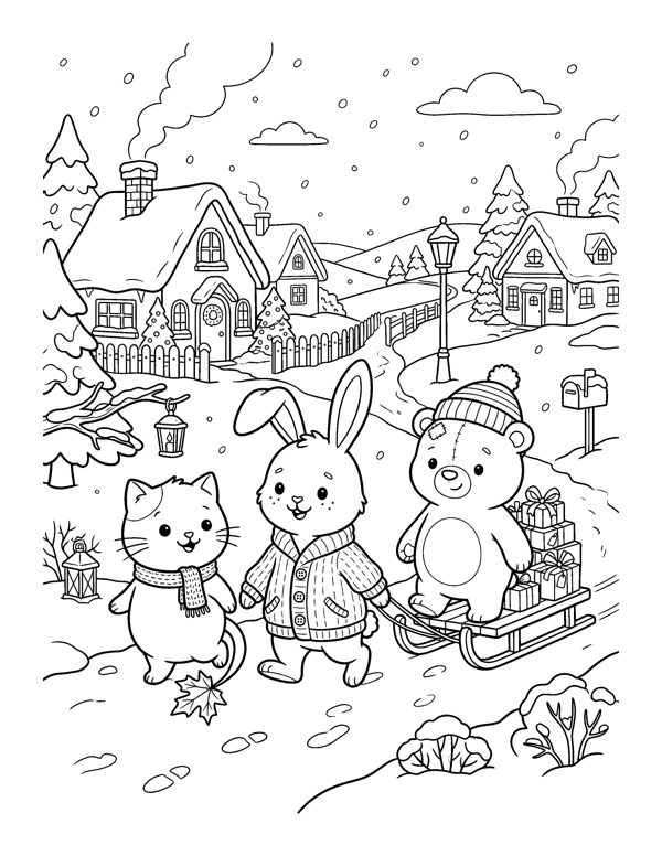 Cozy Christmas Village Coloring Pages page 20