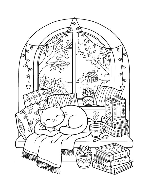 20 Cozy Digital Coloring Pages for iPad & Tablet - Transparent PNG, Cute Kawaii free sample