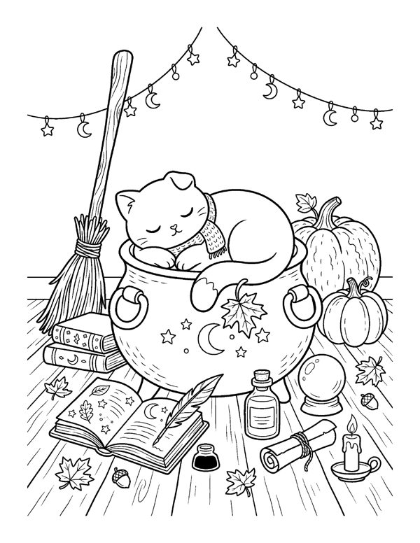 Cozy Halloween Coloring Pages for Adults & Teens - Set 2 page 5