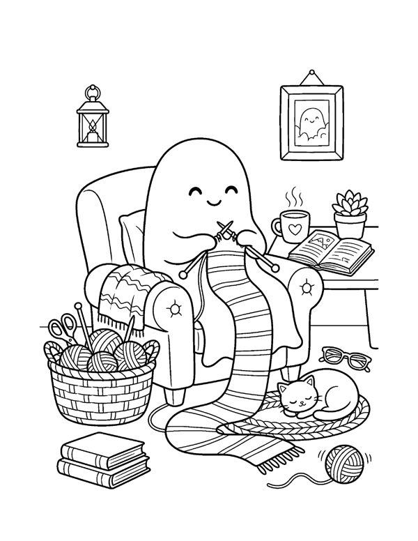 Cozy Halloween Coloring Pages for Adults & Teens - Set 2 free sample