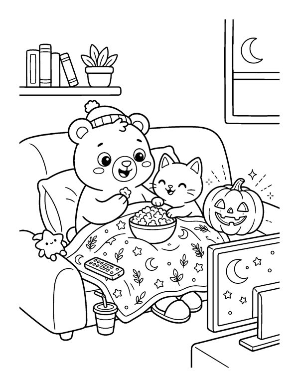 Cozy Halloween Coloring Pages for Adults & Teens free sample