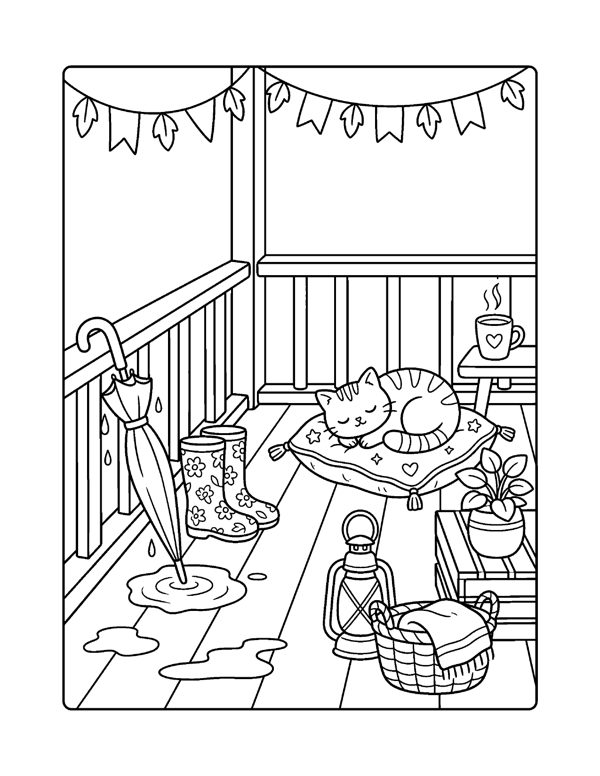 Cozy Rainy Day Coloring Pages for Adults & Teens page 2