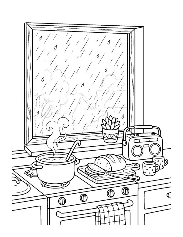 Cozy Rainy Day Coloring Pages for Adults & Teens page 3