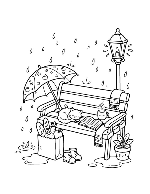 Cozy Rainy Day Coloring Pages for Adults & Teens page 6