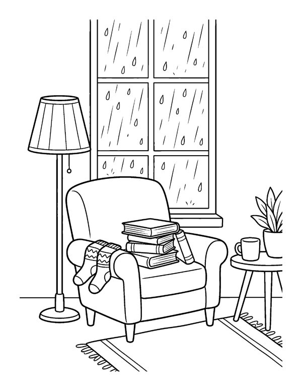 Cozy Rainy Day Coloring Pages for Adults & Teens page 7
