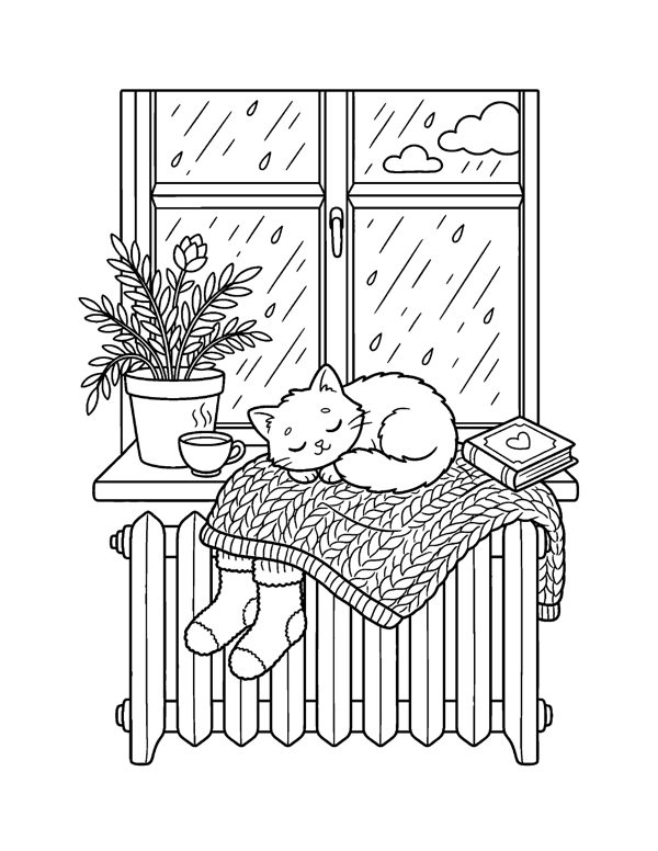 Cozy Rainy Day Coloring Pages for Adults & Teens page 9