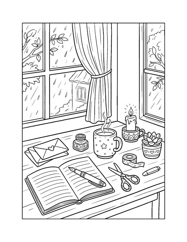 Cozy Rainy Day Coloring Pages for Adults & Teens page 10